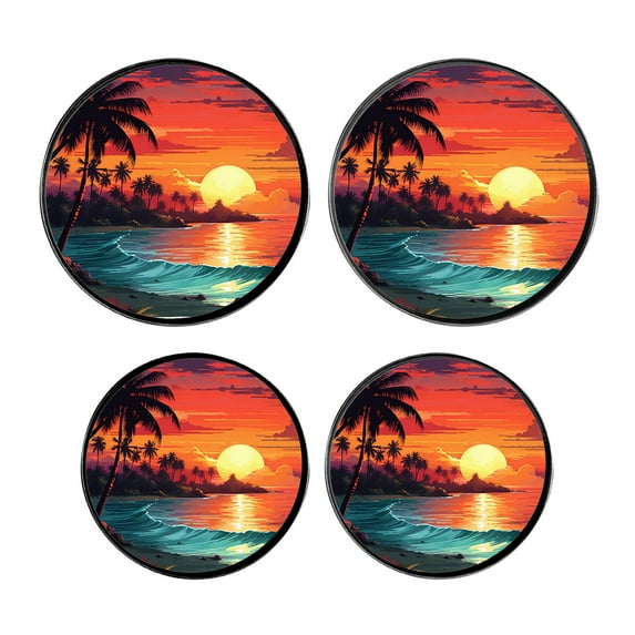 Round Stove Burner Covers 4 Pcs,Orange Sunset View Seashore Beach Palms Tree Lovely Round Electric Stove Burner Covers 8Inch And 10Inch