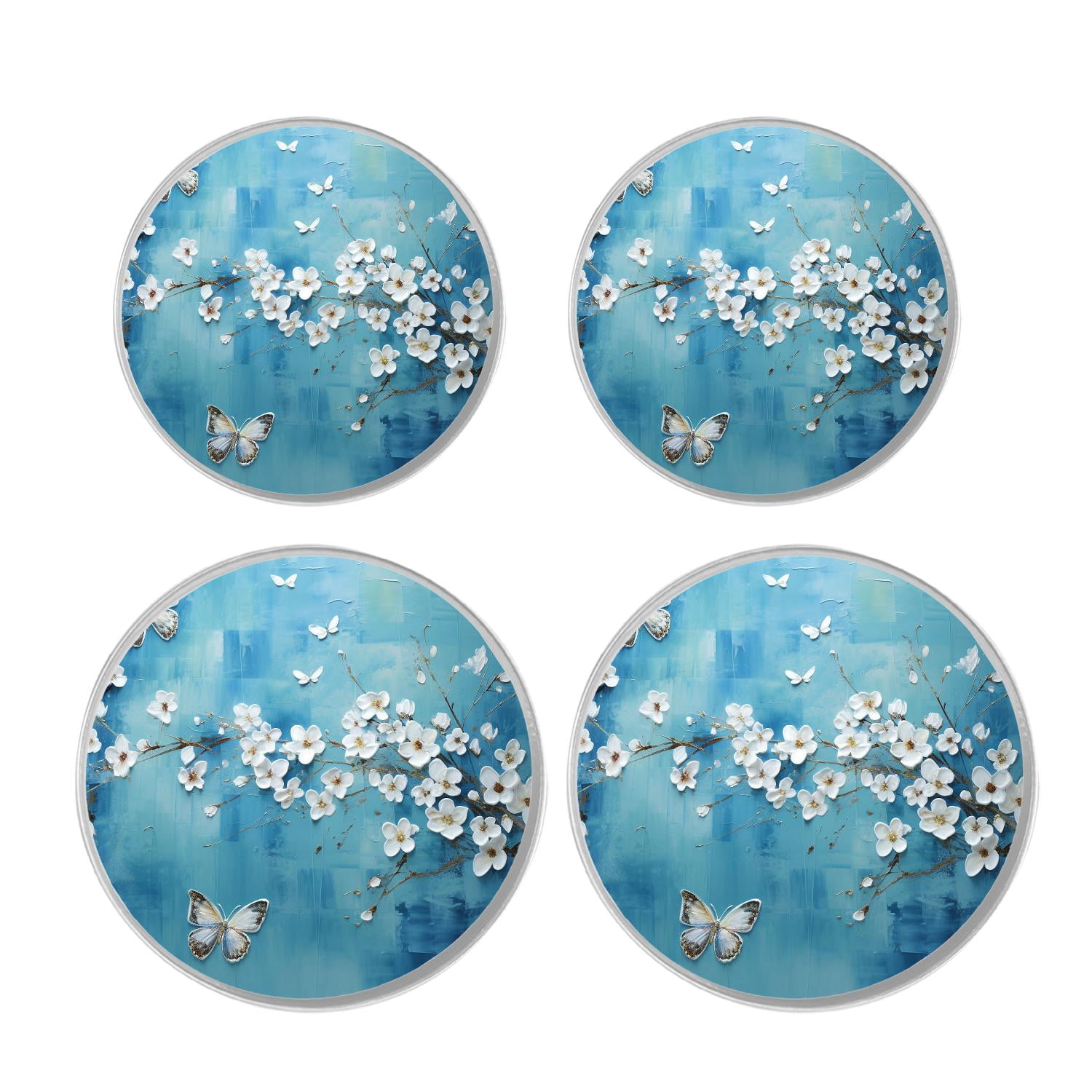 Round Stove Burner Covers 4 Pcs Round Gas Stove Burner Cover 8Inch And 10Inch for ,Blue Tulips with Willow and Butterflies pattern