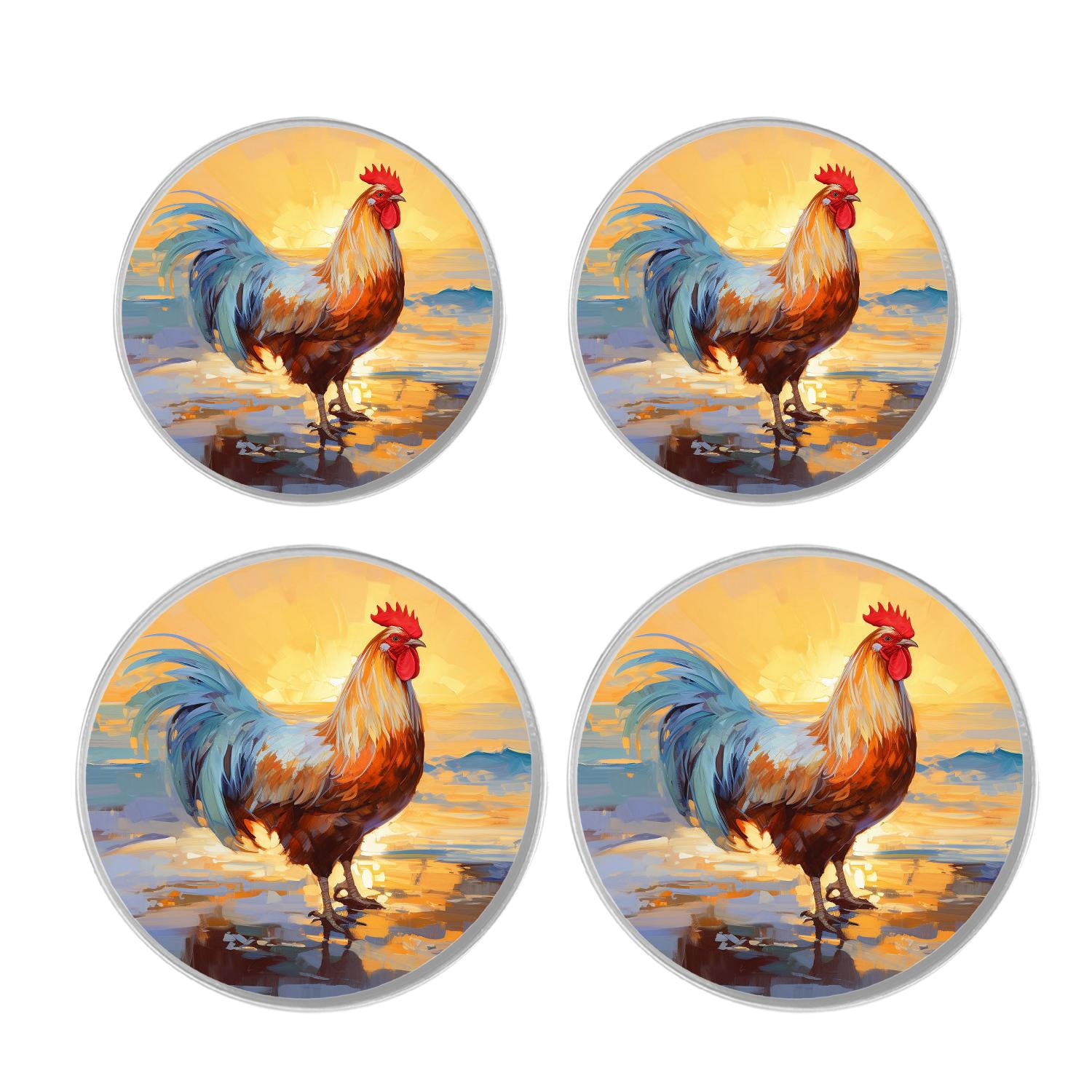 Round Stove Burner Covers 4 Pcs Round Gas Stove Burner Cover 8Inch And 10Inch for ,Colorful Rooster style