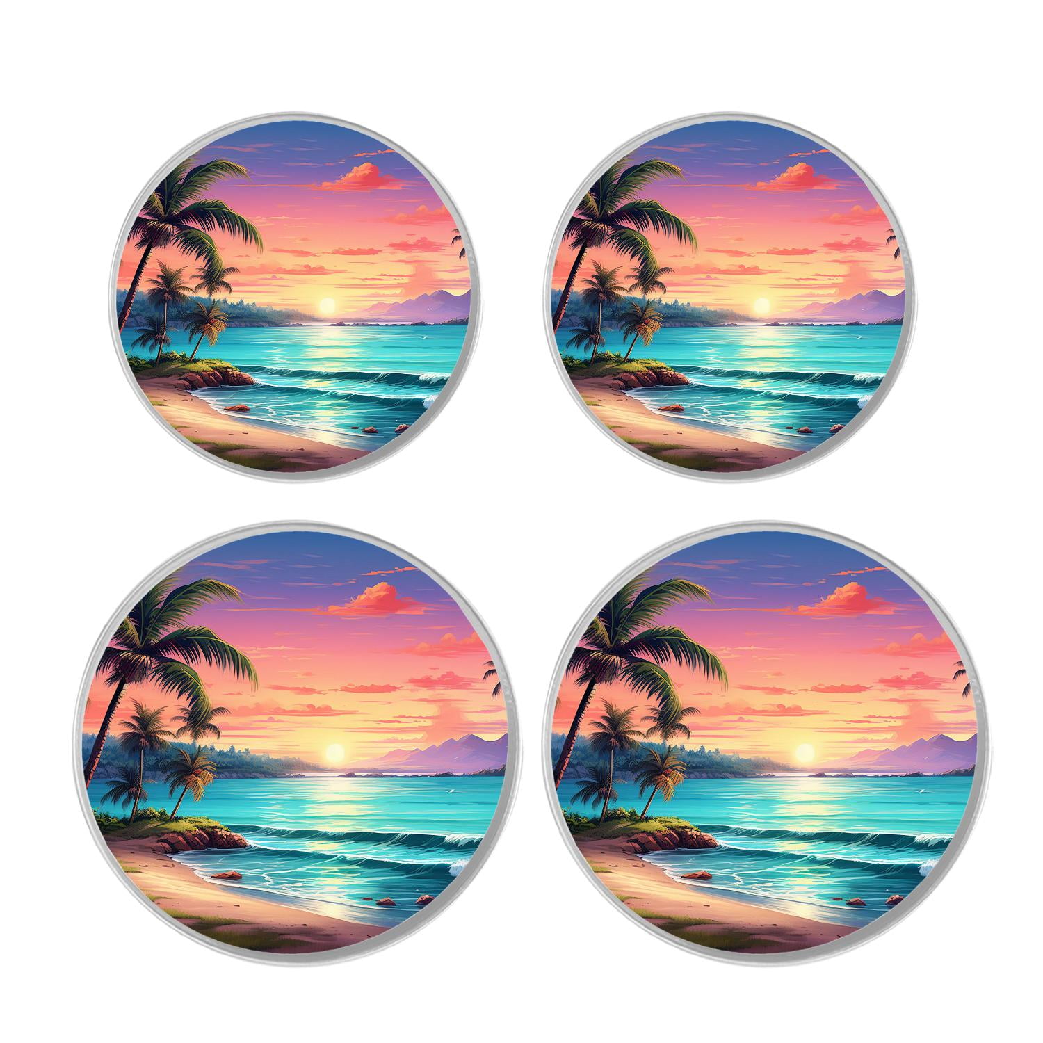 Round Stove Burner Covers 4 Pcs Round Gas Stove Burner Cover 8Inch And 10Inch for ,Hawaii Beach with Palm Trees pattern