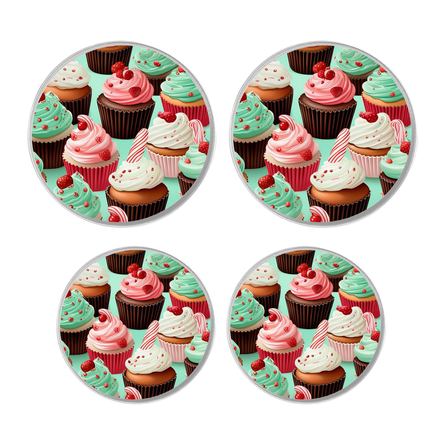 Round Stove Burner Covers 4 Pcs for Home Decor Cooktop Decorative ,Christmas Cupcakes art, Metal Round Stove Burner Covers 8Inch And 10Inch