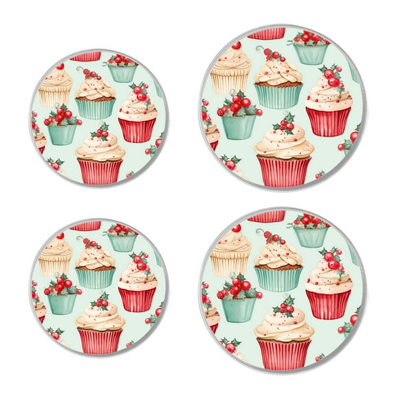 Round Stove Burner Covers 4 Pcs for Home Decor Cooktop Decorative ,Christmas Cupcakes print, Metal Round Stove Burner Covers 8Inch And 10Inch