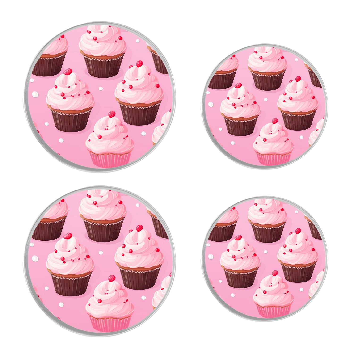Round Stove Burner Covers 4 Pcs for Home Decor Cooktop Decorative ,Pink Cupcakes Berries design, Metal Round Stove Burner Covers 8Inch And 10Inch
