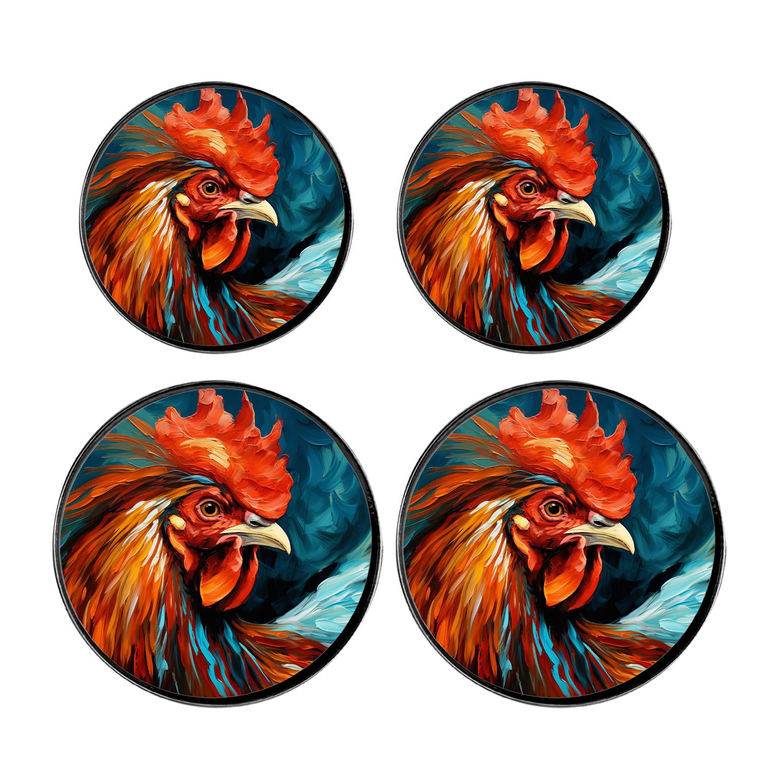 Round Stove Burner Covers 4 Pcs for Home Decor Cooktop Decorative ,Rooster Illustration, Metal Round Stove Burner Covers 8Inch And 10Inch