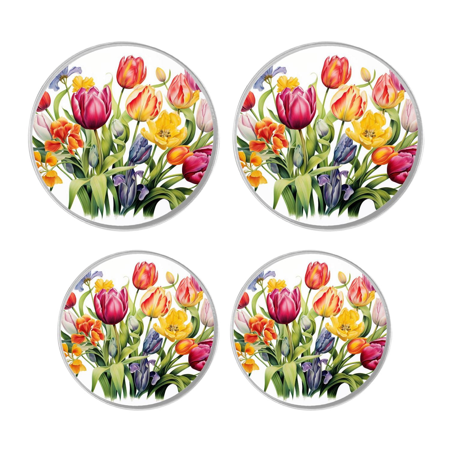 Round Stove Burner Covers 4 Pcs for Metal Gas Stove Burner Cover 8Inch And 10Inch ,Spring Red Tulip Flower Exquisite