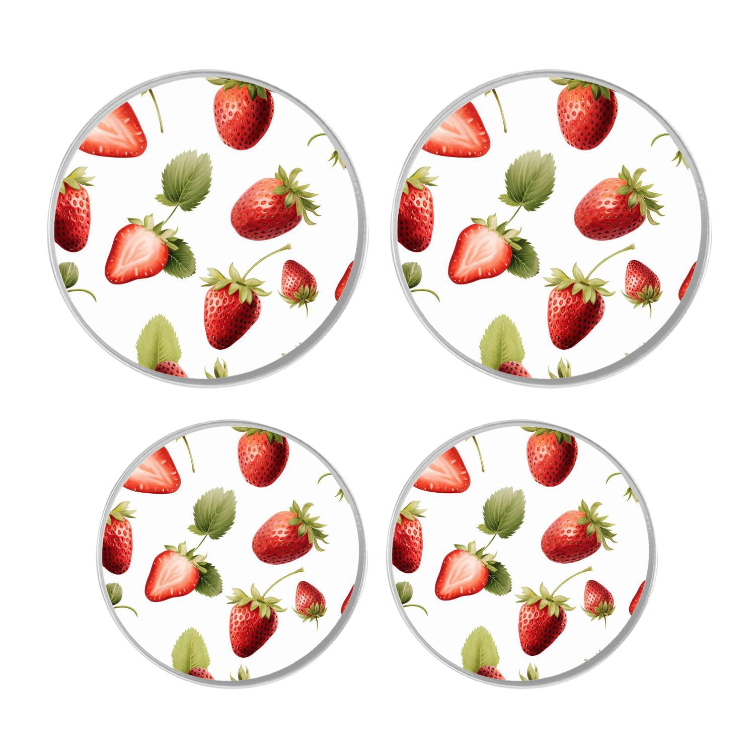 Round Stove Burner Covers 4 Pcs for Metal Gas Stove Burner Cover 8Inch And 10Inch ,Strawberry Watercolor Red White multicolor