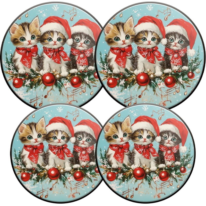Round Stove Burner Covers for Electric Stove, Cute Cats in Christmas Vibe Mental Easy to Clean Gas Stove Burner Covers Set of 4 for Kitchen Holiday Decor, 8 Inches and 10 Inches