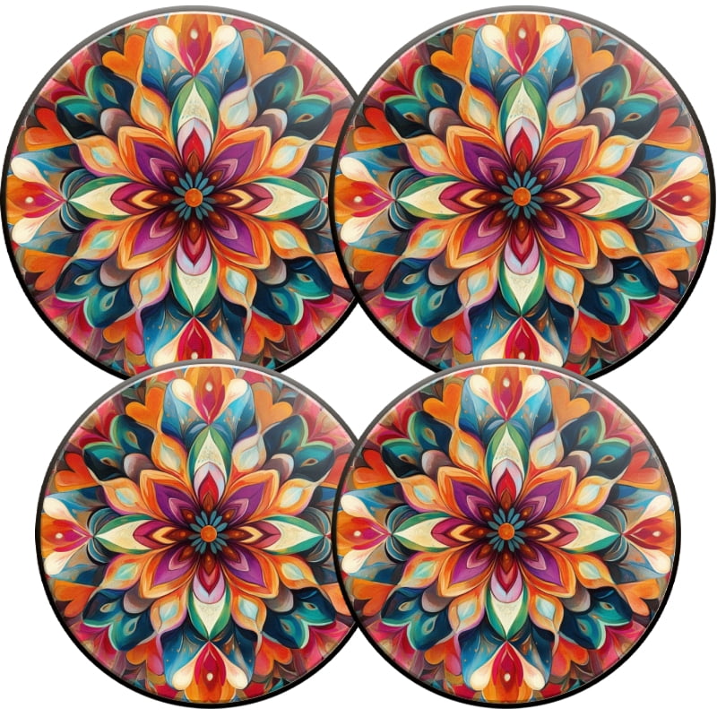 Round Stove Burner Covers for Electric Stove, Multicolored Boho Mandala Flower Easy to Clean Gas Stove Burner Covers Set of 4 for Kitchen Cooktop Decor, 8 Inches and 10 Inches