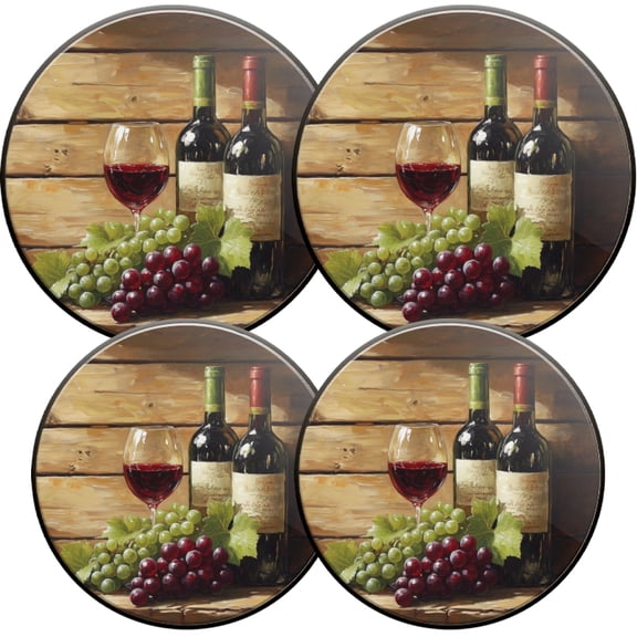 Round Stove Burner Covers for Electric Stove, Rustic Design Wine and Grapes Print Easy to Clean Gas Stove Burner Covers Set of 4 for Kitchen Cooktop Decor, 8 Inches and 10 Inches