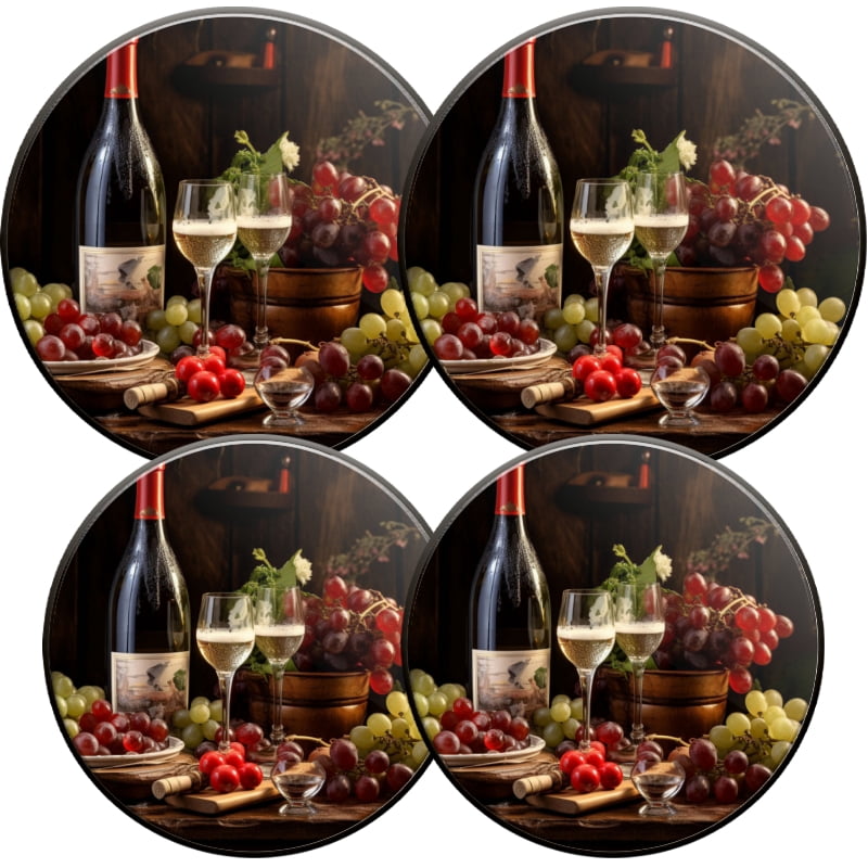 Round Stove Burner Covers for Electric Stove, Wine Glass and Grapes Decorative Electric Range Burner Covers Set of 4 for Kitchen, 8 Inches and 10 Inches