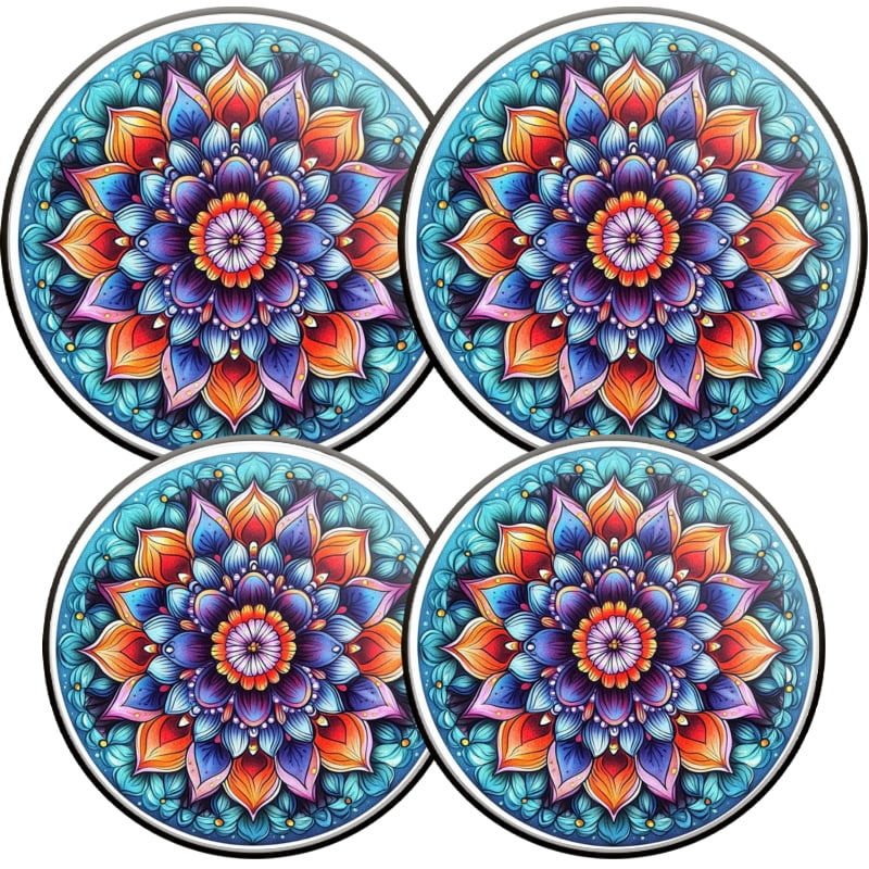 Round Stove Burner Covers Set of 4, Multicolored Mandala Lotus Pattern Easy to Clean Kitchen Decorative Gas Stove Burner Covers, 8 Inches and 10 Inches