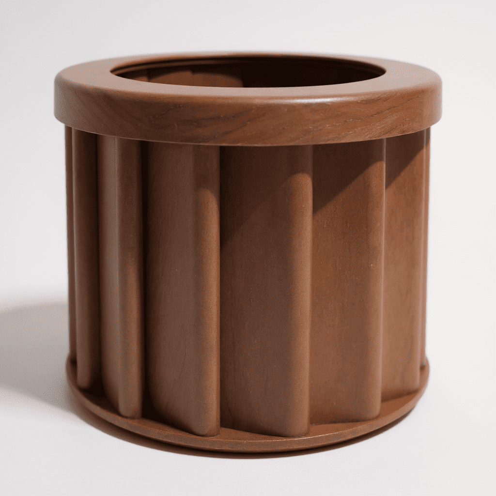 Round Strata Planter Dark Brown 6.25x6.25x5.13 Inch Lightweight Aluminum Planter with Drainage Opening Internal Tray for Outdoor Indoor Plants
