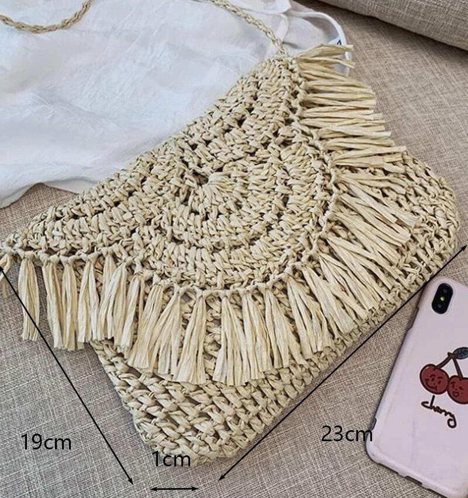 Round Straw Beach Bag Vintage Handmade Woven Shoulder Bag Raffia circle ...