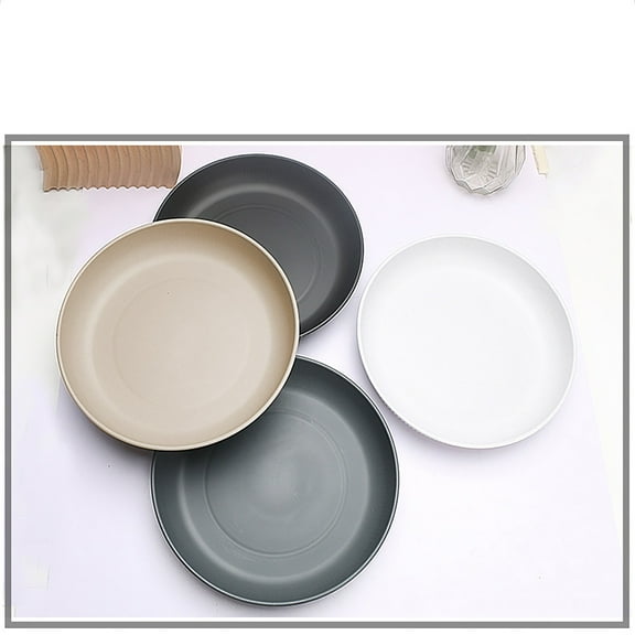 Round Straw Plastic Serving Tray 9.65in | Non-Slip Fruit Snack Desserts Plate | Modern Beige White Gray | Lightweight, Easy Clean, Multipurpose Kitchen Organizer