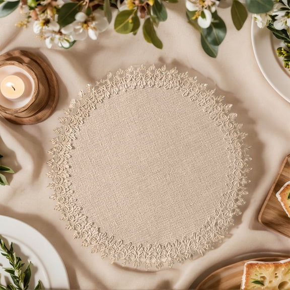 Round Straw Weave Placemat | Hollow-Out Design | Washable & Heat-Resistant | Natural Beige Color | 38x38cm Table Mat for Dining & Decor