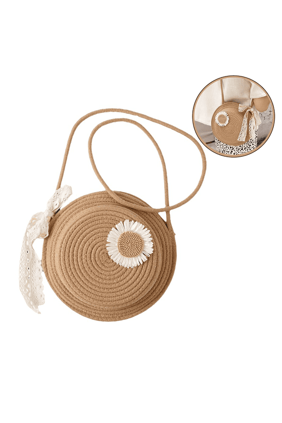 Round Straw Women's Beach Bag, Crossbody Bag, Handmade Woven Natural Summer Beach Bag
