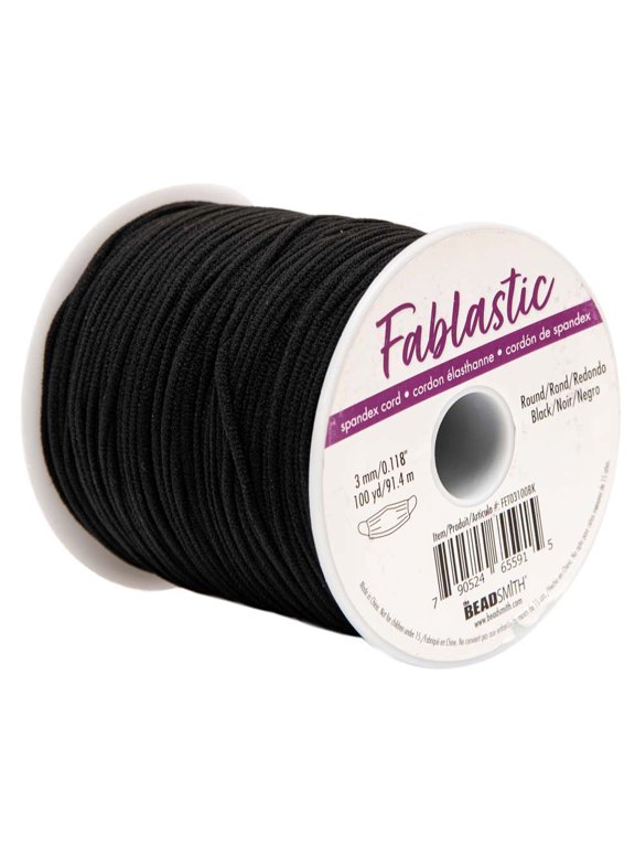 Round Stretch Cord, Black, 3 mm x 100 yd