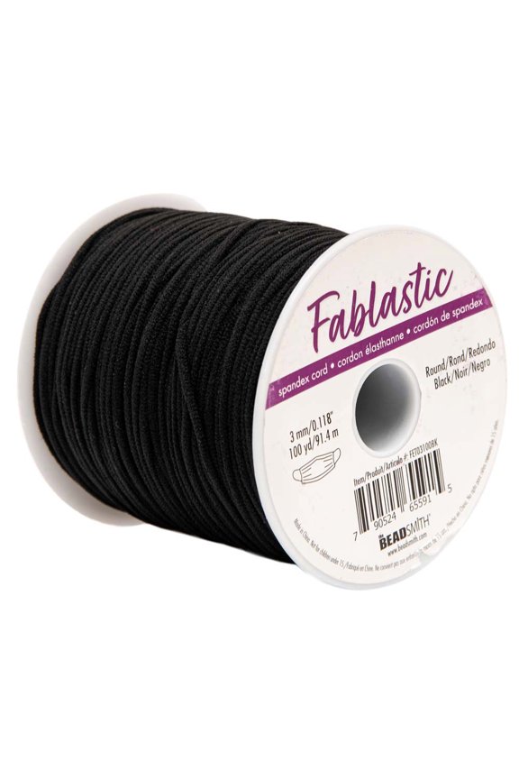 Round Stretch Cord, Black, 3 mm x 100 yd