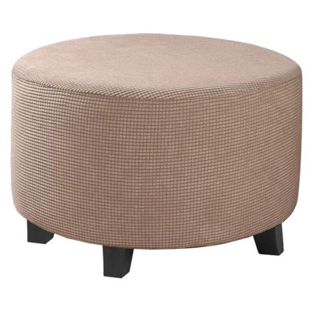 Round Stretch Ottoman Footstool Cover, Footstool, Protective Footrest Cover, Washable Soft Covers, Furniture Protector for - Khaki
