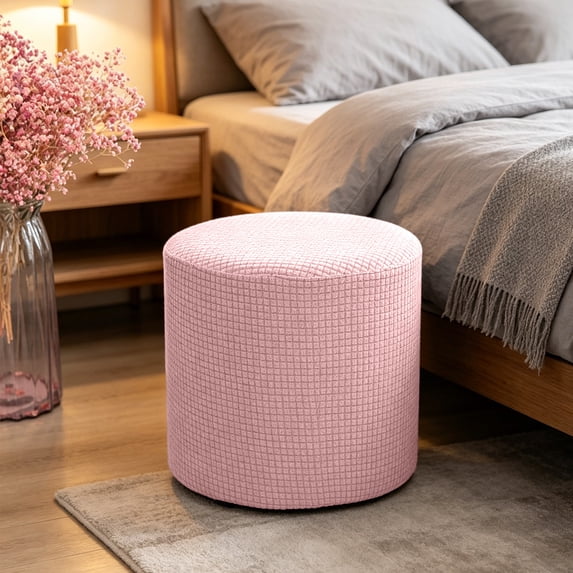 Round Stretch Stool Covers - Footstool Protector Covers Storage Stool - Soft Fabric Waterproof For Vanity Bedroom Living Room And Home Daily Use