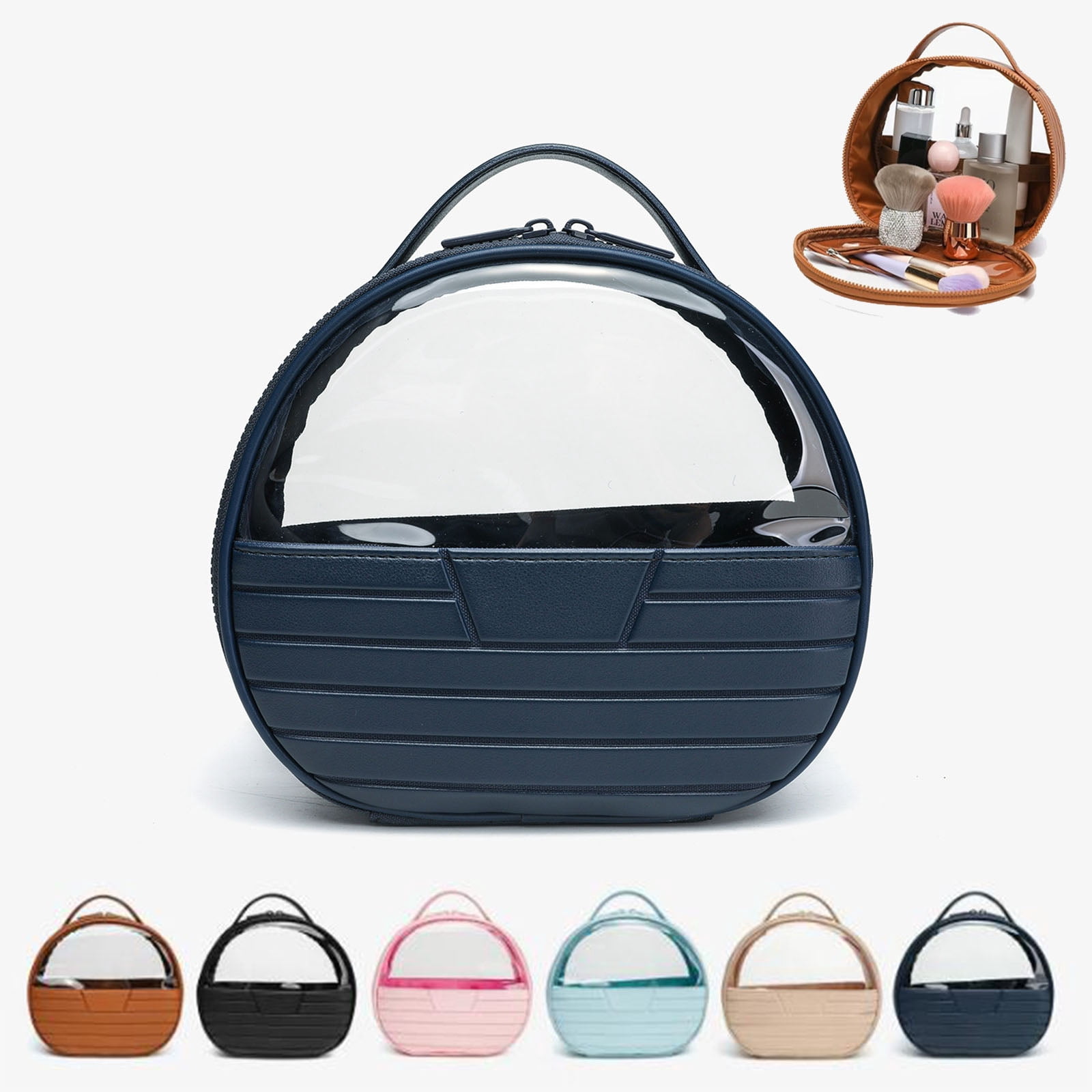 Round Stripe Makeup Bag, With Transparent Travel Toiletry Bag Window ...
