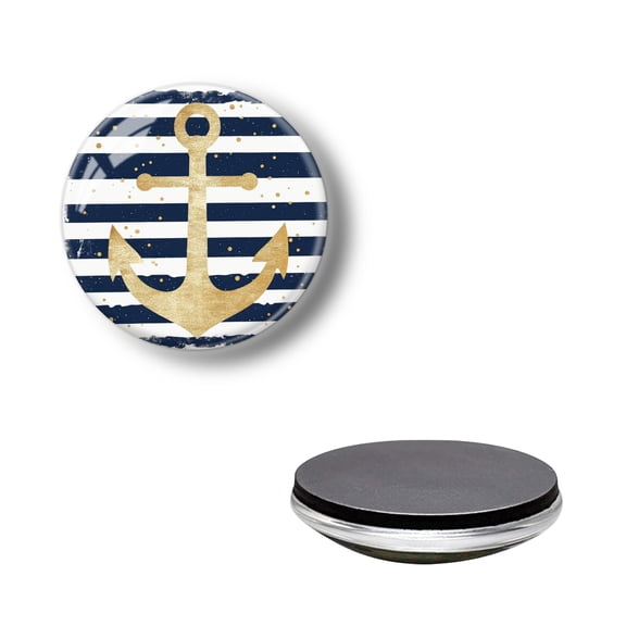 Round Strong Magnetic Glass Refrigerator Magnets, Nautical Gold Anchor Non-Scratch Decorative Magnets for Fridge Kitchen, Office Whiteboard and Lockers Associations (1.18*1.18 Inch)