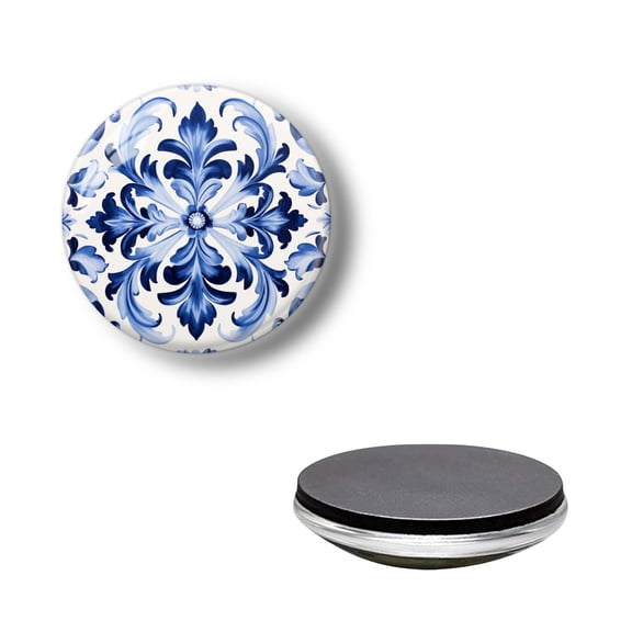 Round Strong Magnetic Glass Refrigerator Magnets, Symmetrical Blue and White Porcelain Pattern Non-Scratch Decorative Magnets for Fridge Kitchen, Office Whiteboard and Lockers (1.18*1.18 Inch)