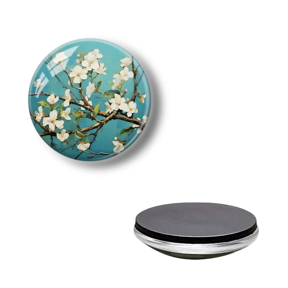 Round Strong Magnetic Glass Refrigerator Magnets, White Flowers on Tree Branches Non-Scratch Decorative Magnets for Fridge Kitchen, Office Whiteboard and Lockers Associations (1.18*1.18 Inch)