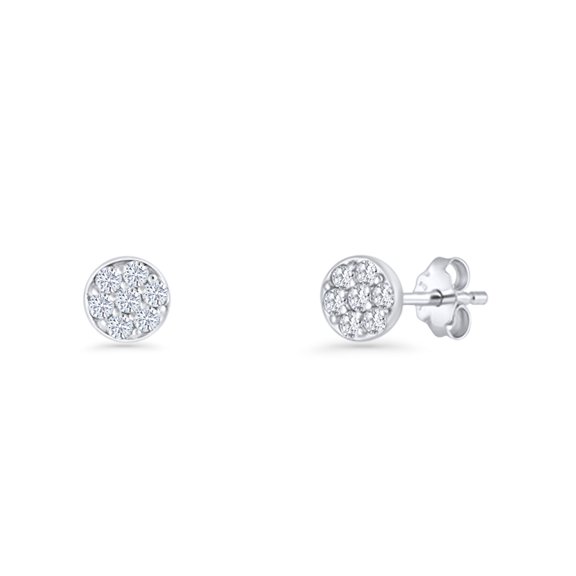 Round Stud Cluster CZ Earring 925 Sterling Silver 6mm