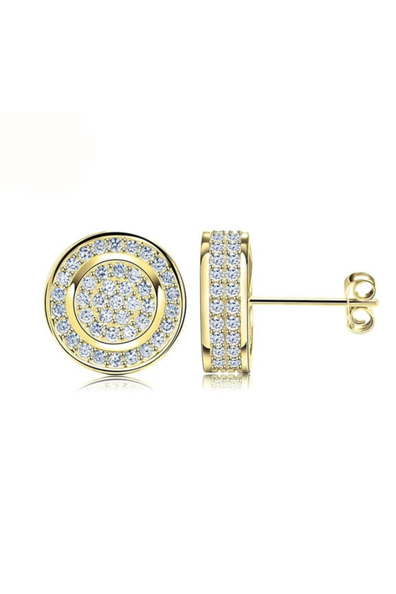 Round Stud Earrings for Women 3D CZ Iced Out White Gold Plated Ginger Lyne Collection