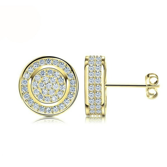 Round Stud Earrings for Women 3D CZ Iced Out White Gold Plated Ginger Lyne Collection