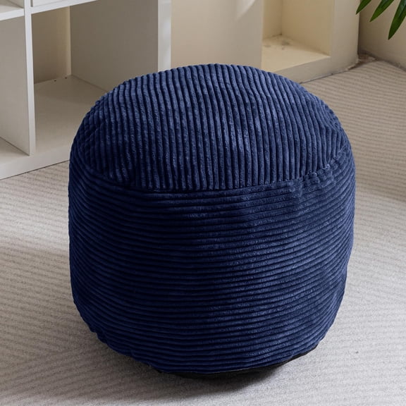 Round Stuffed Pouf Ottoman, Corduroy Poufs with Foam Chunk Filling, Furry and Fluffy Pouf Foot Stool Storage Ottoman, 20 X 15 Floor Poufs Foot Rest for Living Room, Beige