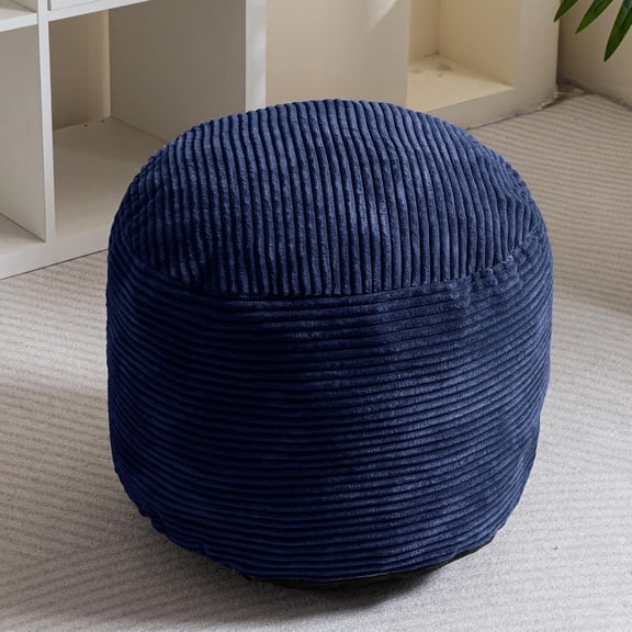 Round Stuffed Pouf Ottoman, Corduroy Poufs with Foam Chunk Filling, Furry and Fluffy Pouf Foot Stool Storage Ottoman, 20 X 15 Floor Poufs Foot Rest for Living Room, Navy