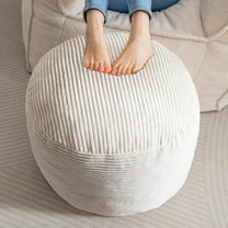 Round Stuffed Pouf Ottoman, Corduroy Poufs with Foam Chunk Filling, Furry and Fluffy Pouf Foot Stool Storage Ottoman