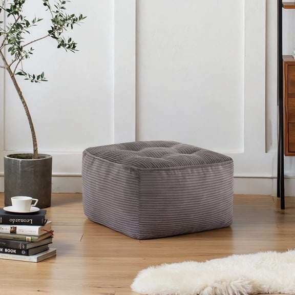 Square Stuffed Pouf Ottoman Foot Rest, Soft Corduroy Pouf Foot Stool Cushion with Foam Chunk Filling, 26 x 26 x 13 Inch Floor Chair for Living Room, Bedroom & Home Decor,Dark Gray
