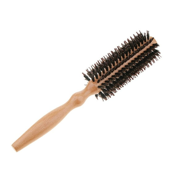 Round Styling Hair Brush Dryer & Curling Roll Hairbrush with Natural Wooden Handle for Unisex, Brown,