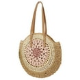 thumbnail image 1 of Round Summer Straw Bag Beach Shoulder Bag Holiday Travel Handbag for Women(Pink), 1 of 6