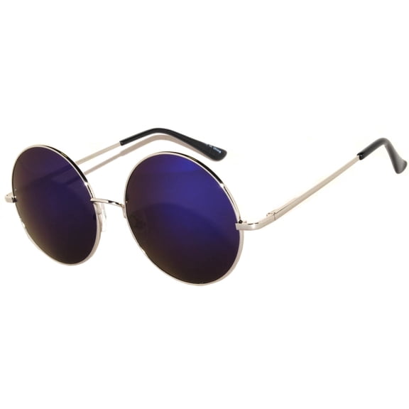 Round Sunglasses - (56mm) Silver Frame / Blue Mirror Lens
