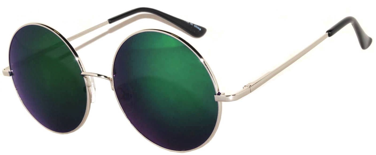 Round Sunglasses - (56mm) Silver Frame / Bluegreen Mirror  display picture 3