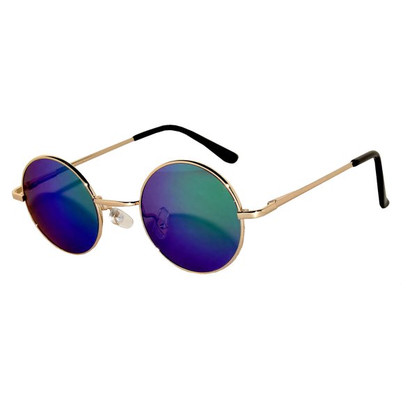 Round Sunglasses - Small (43mm) Gold Frame / Bluegreen Mirror Lens