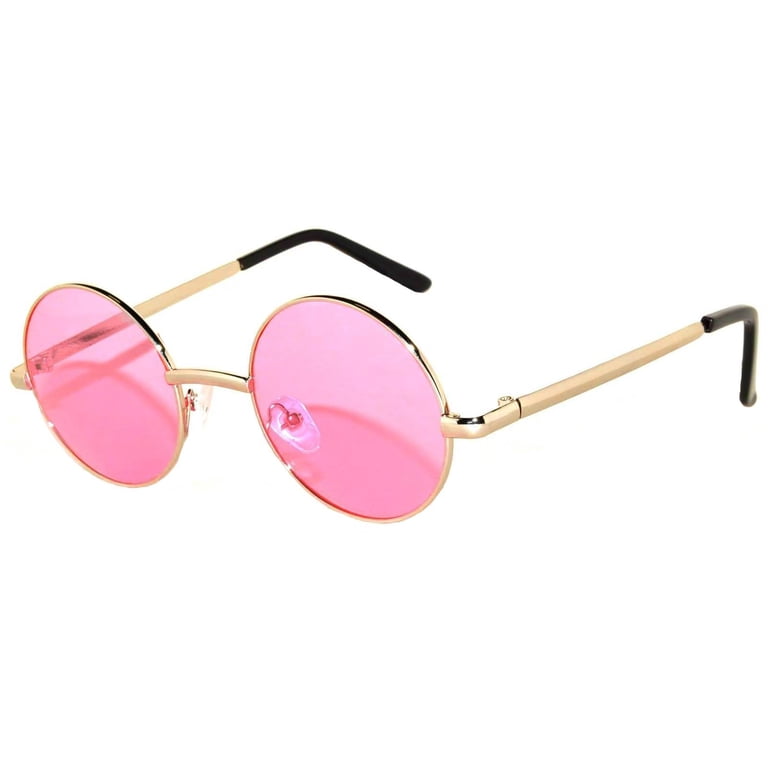 Gold Frame Pink Lens Round Sunglasses KANASTAL Circle Sunglasses Women Light Pink Rounded Sun  main image 3