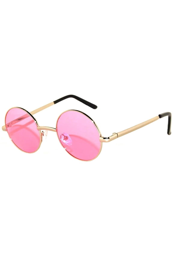 Round Sunglasses - Small (43mm) Gold Frame / Pink Lens