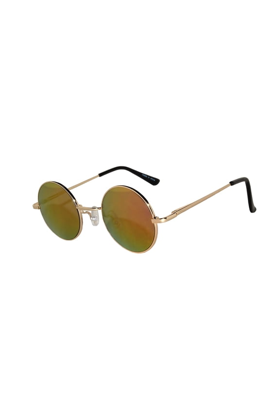 Round Sunglasses - Small (43mm) Gold Frame / Red Mirror Lens