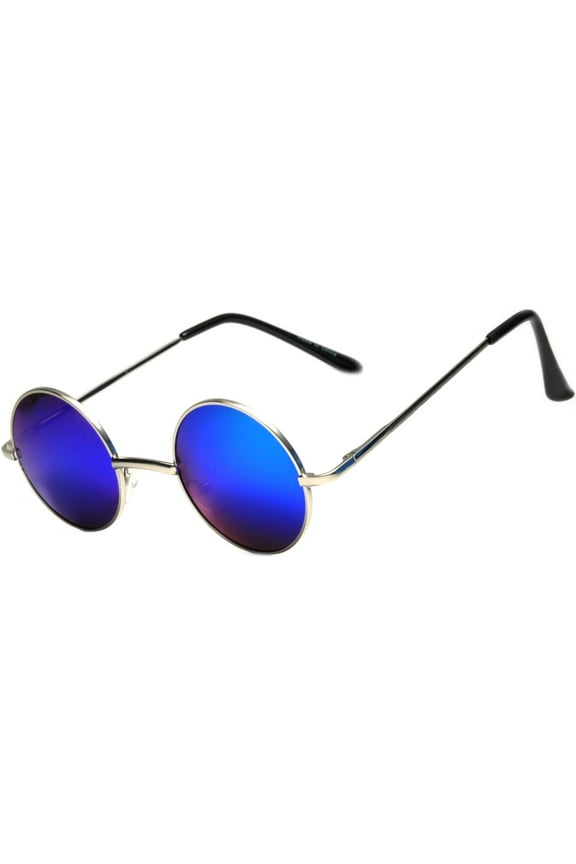 Round Sunglasses - Small (43mm) Silver Frame / Blue Mirror Lens