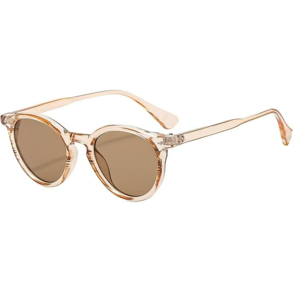 Round Sunglasses Women Men Shades Transparent Frame Sun Glasses Uv400(Tea,one)