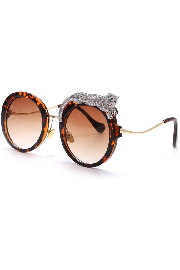 Round Sunglasses Women Sun Glasses UV400 Eyeglasses Eyewear Crystal Leopard Shades