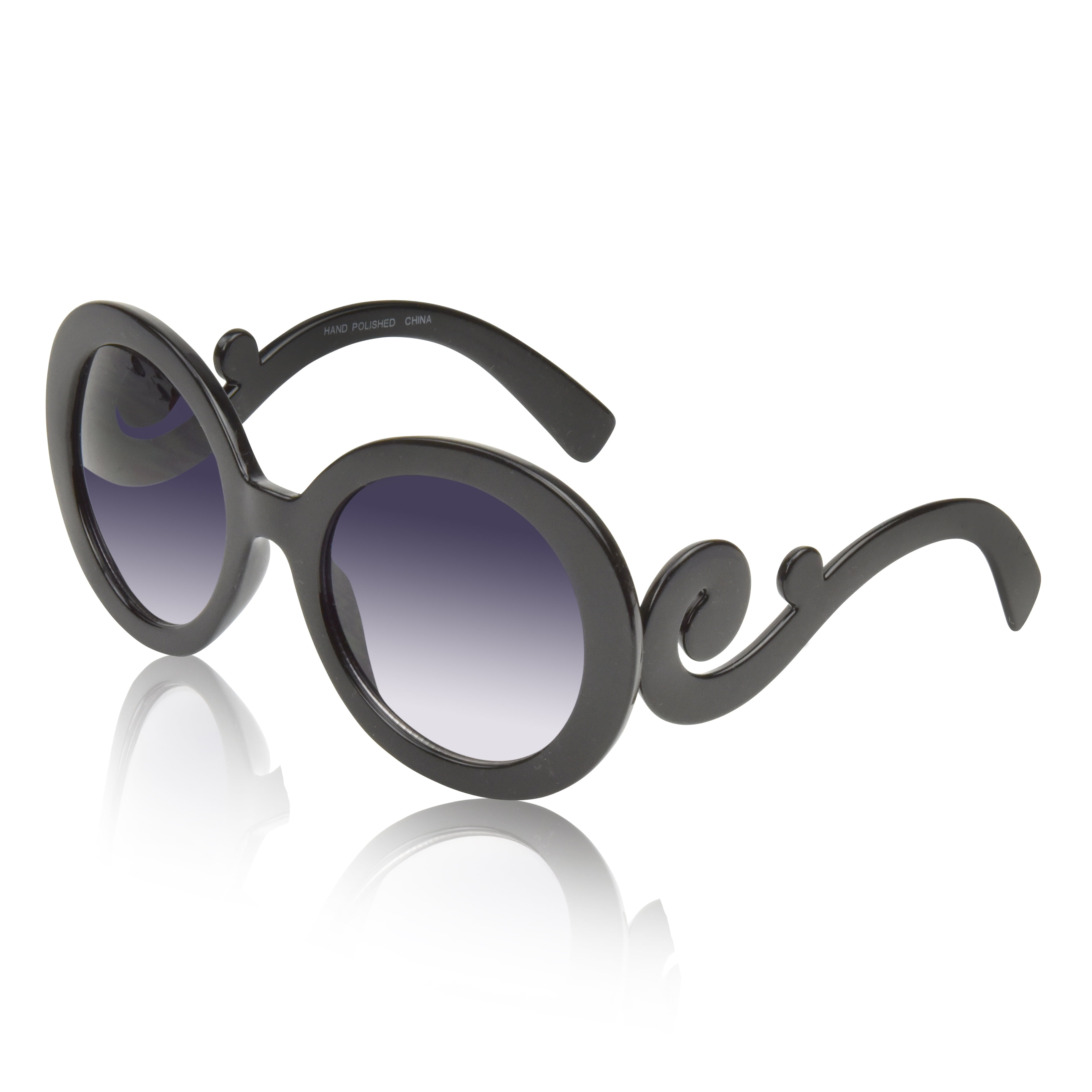 Sunny Pro Round Sunglasses for Women Big Designer Baroque Swirl Temple UV400 Protection, Women's, Size: One size, Black