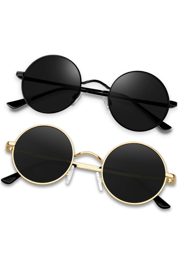 Round Sunglasses for Women Men Polarized Circle Sun Glasses UV400 Halloween Shades 2 Pack