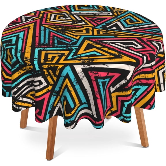 Round Table Cloth 60 Inch,African Geometry Tablecloth Waterproof Stain Wrinkle Resistant Washable Circle Table Cover for Home Kitchen Dining Room Party Outdoor Picnic