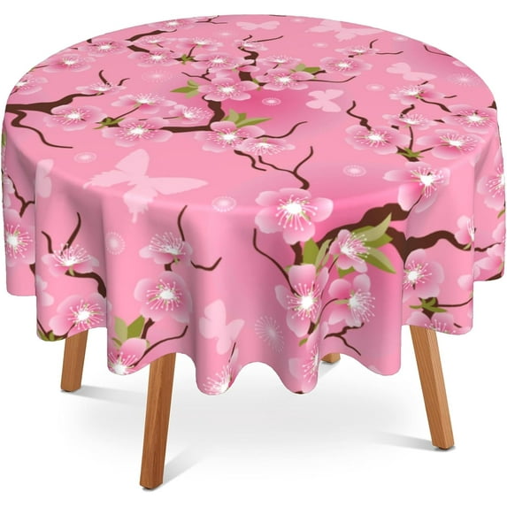 Round Table Cloth 60 Inch,Cherry Blossom Flowers Tablecloth Waterproof Stain Wrinkle Resistant Washable Circle Table Cover for Home Kitchen Dining Room Party Outdoor Picnic